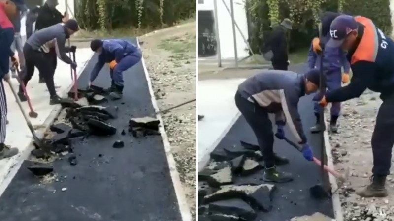 В Алматы строители выкопали недавно положенный асфальт из-за конфликта с руководством