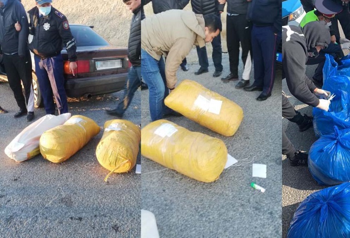 В Туркестанской области полицейские изъяли у наркоперевозчиков более 1 центнера марихуаны