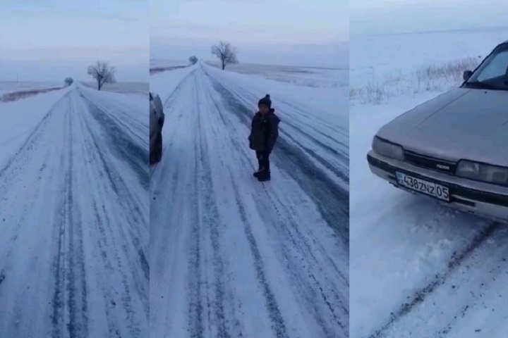 «Один на заснеженной трассе». В Казахстане нашли неизвестного ребенка