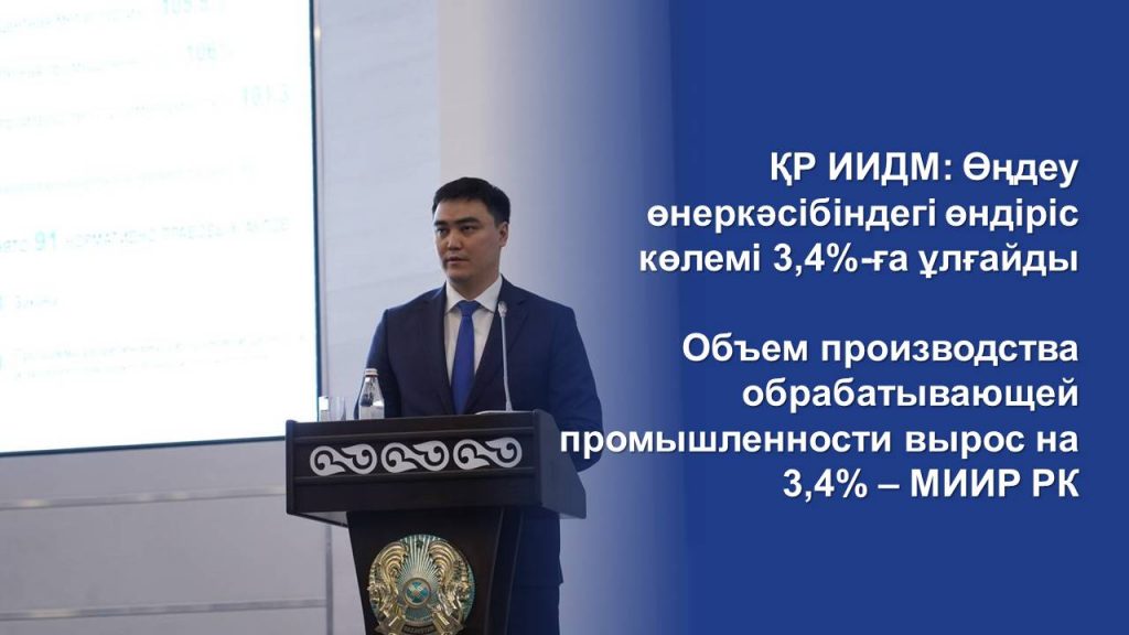 Объем производства обрабатывающей промышленности вырос на 3,4% – МИИР РК