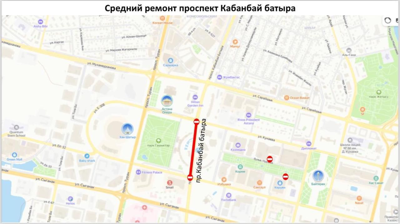 Какие улицы остаются закрытыми на ремонт в Астане