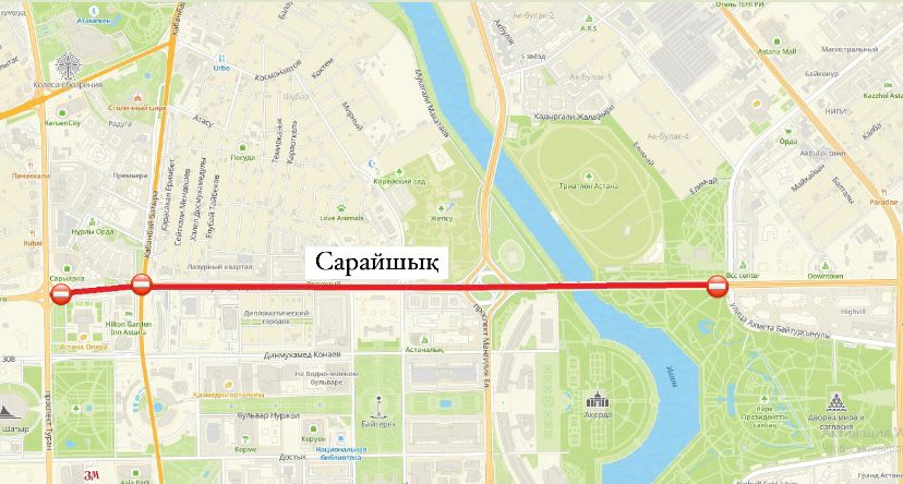 Участок по улице Сарайшык перекроют в Астане