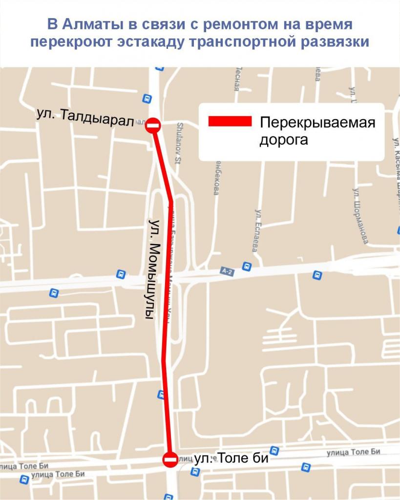 В Алматы в связи с ремонтом на время перекроют эстакаду транспортной развязки