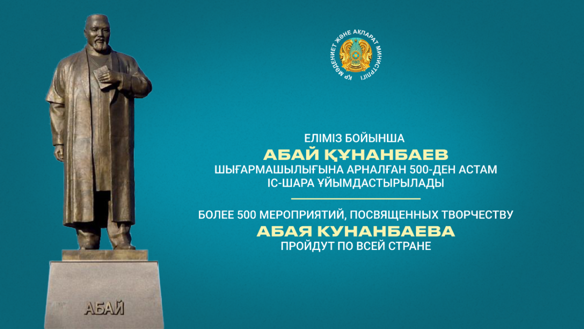 Более 500 мероприятий, посвященных творчеству Абая Кунанбаева пройдут по всей стране