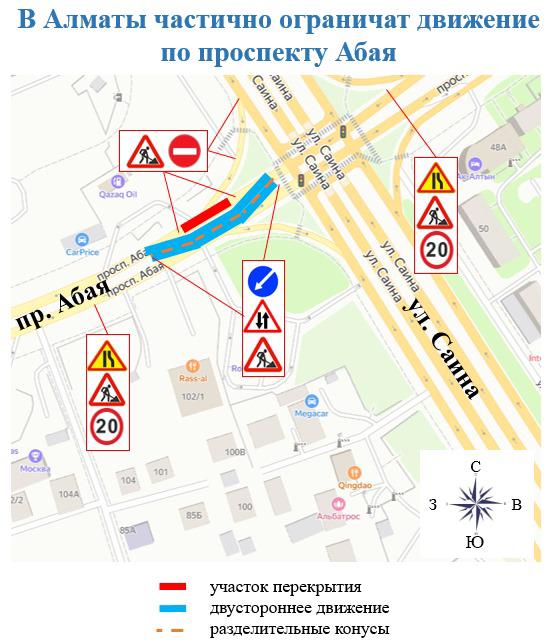 В Алматы на выходные дни ограничат движение на одном из участков по проспекту Абая для замены трубопровода