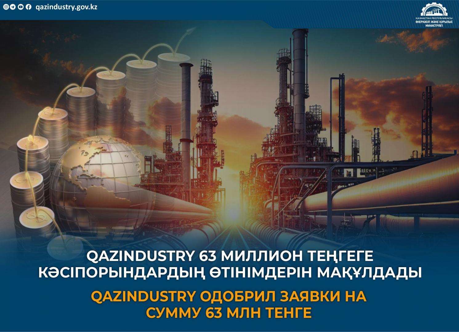 QazIndustry одобрил заявки на сумму 63 млн тенге