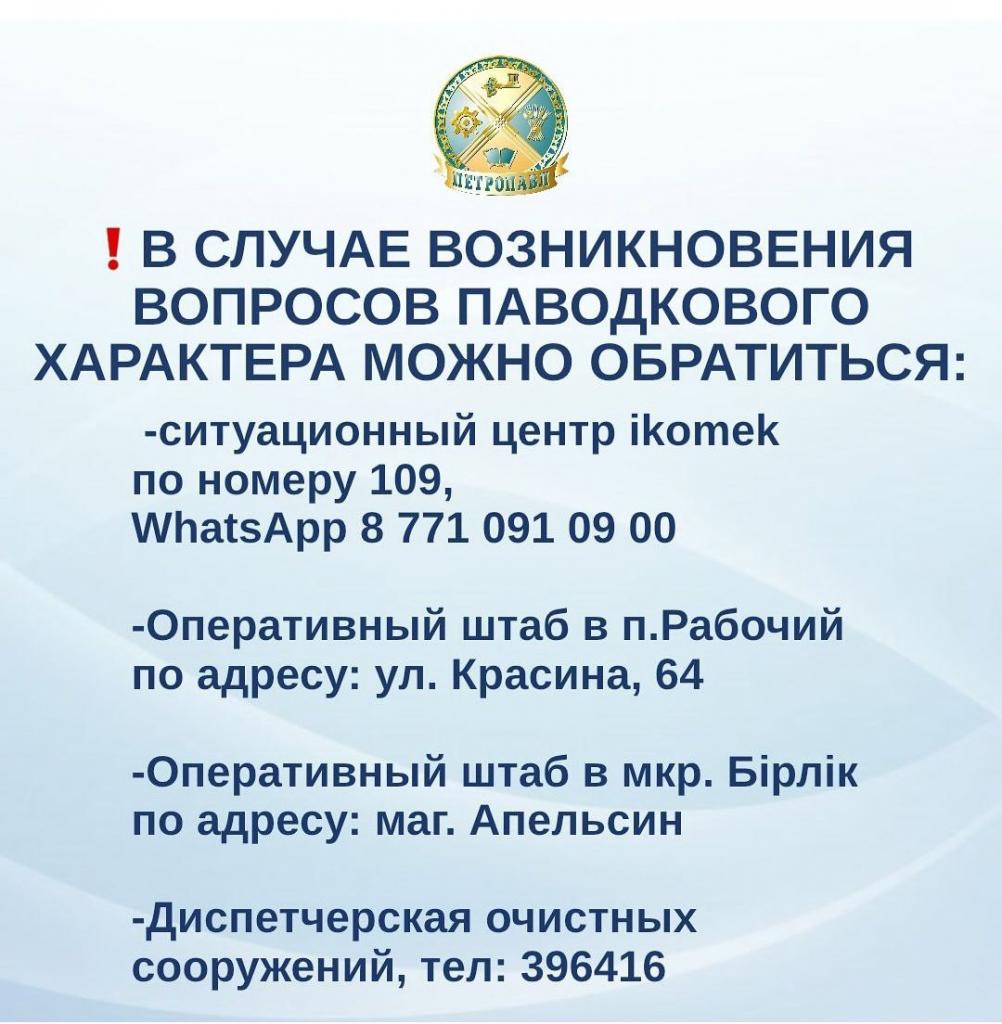 📞Контакты для горожан по вопросам паводка