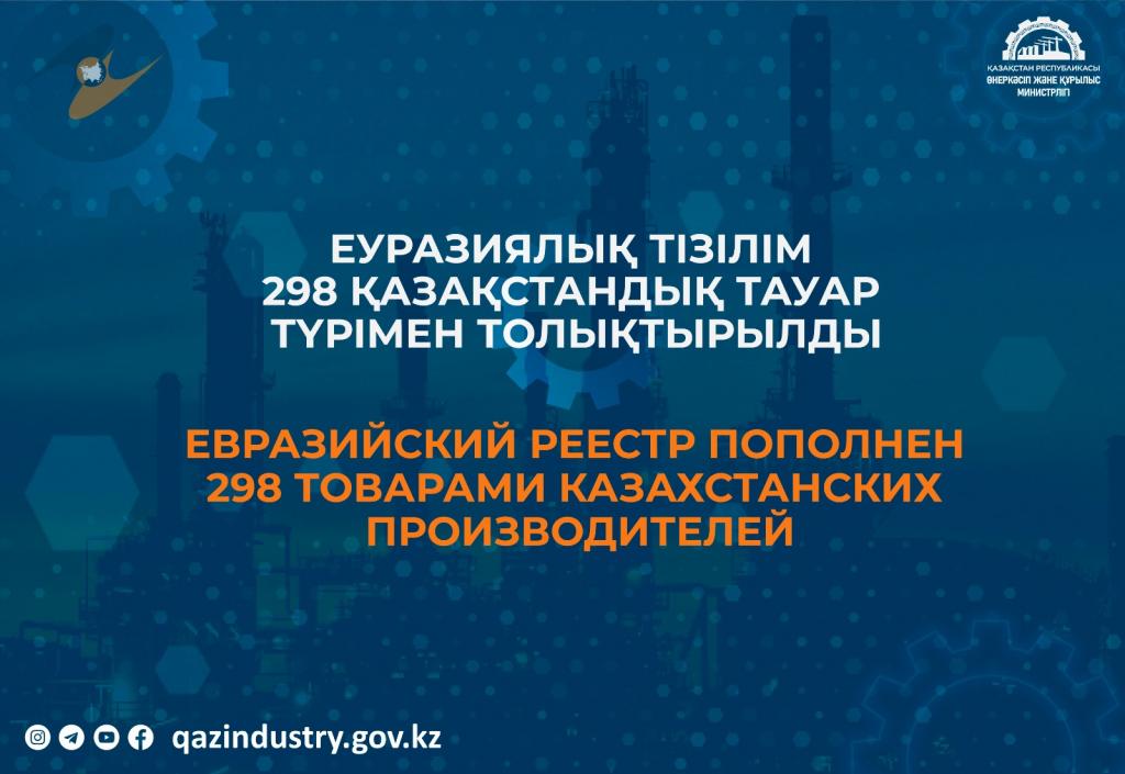 Евразийский реестр пополнен 298 товарами казахстанских производителей