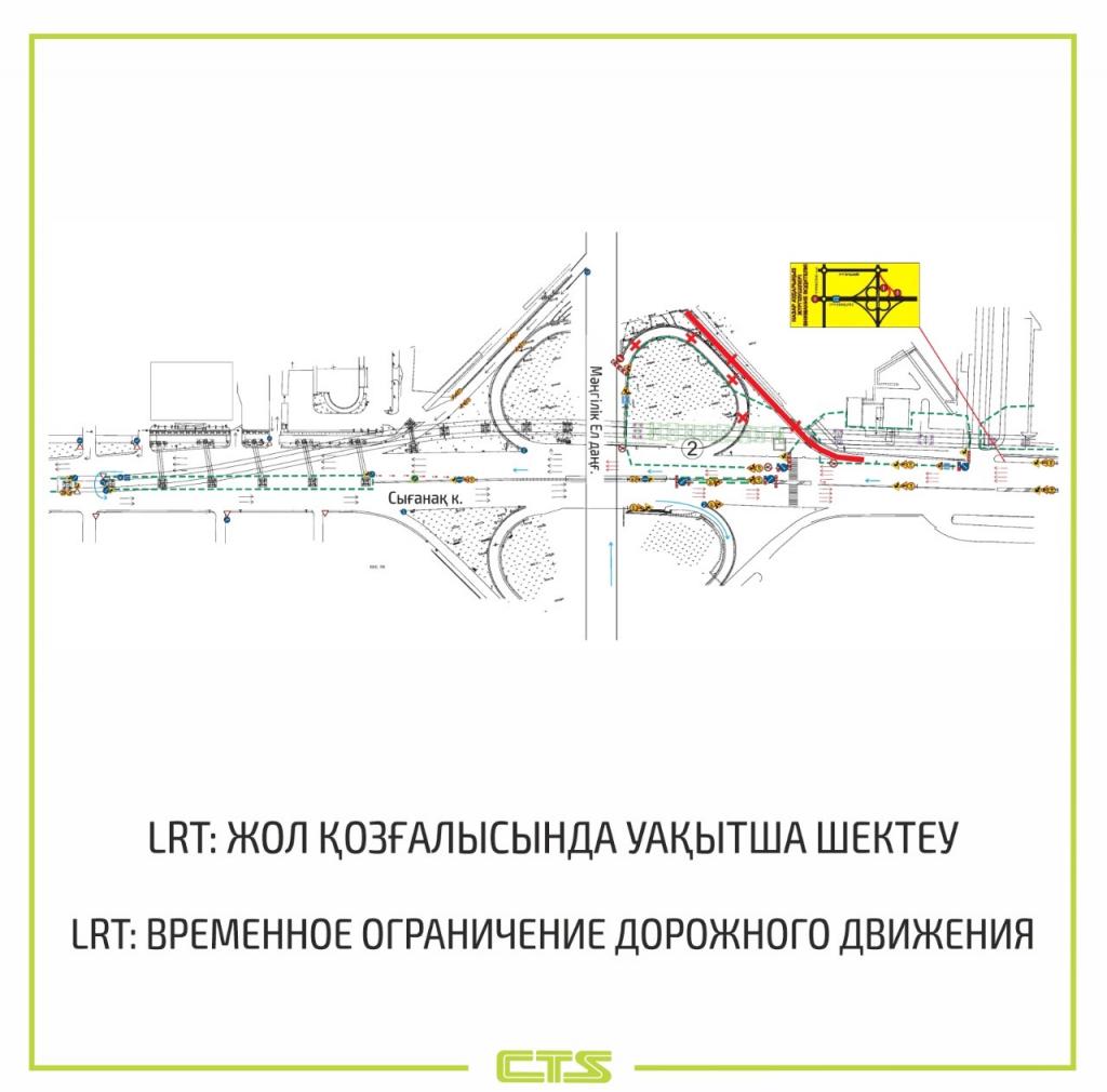 Строительство LRT: движение на участках проспектов Кабанбай батыра и Мангилик Ел временно ограничат