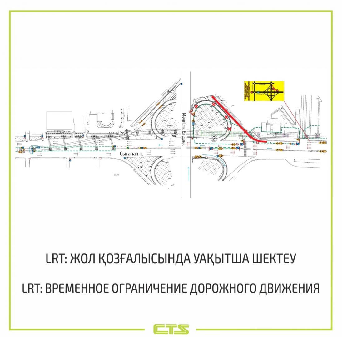 Строительство LRT: движение на участках проспектов Кабанбай батыра и Мангилик Ел временно ограничат