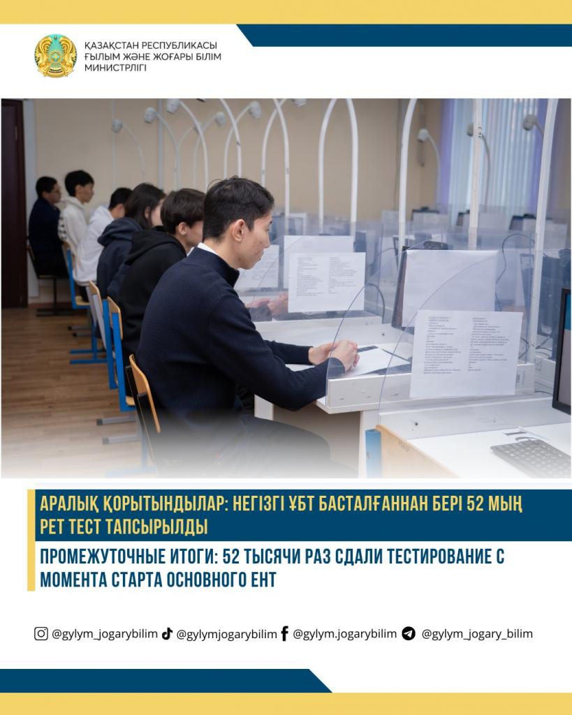 ПРОМЕЖУТОЧНЫЕ ИТОГИ: 52 ТЫСЯЧИ РАЗ СДАЛИ ТЕСТИРОВАНИЕ С МОМЕНТА СТАРТА ОСНОВНОГО ЕНТ