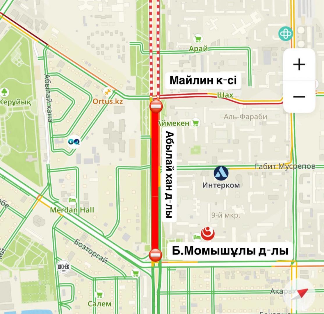 Участок проспекта Абылай хана закроют на два дня в Астане