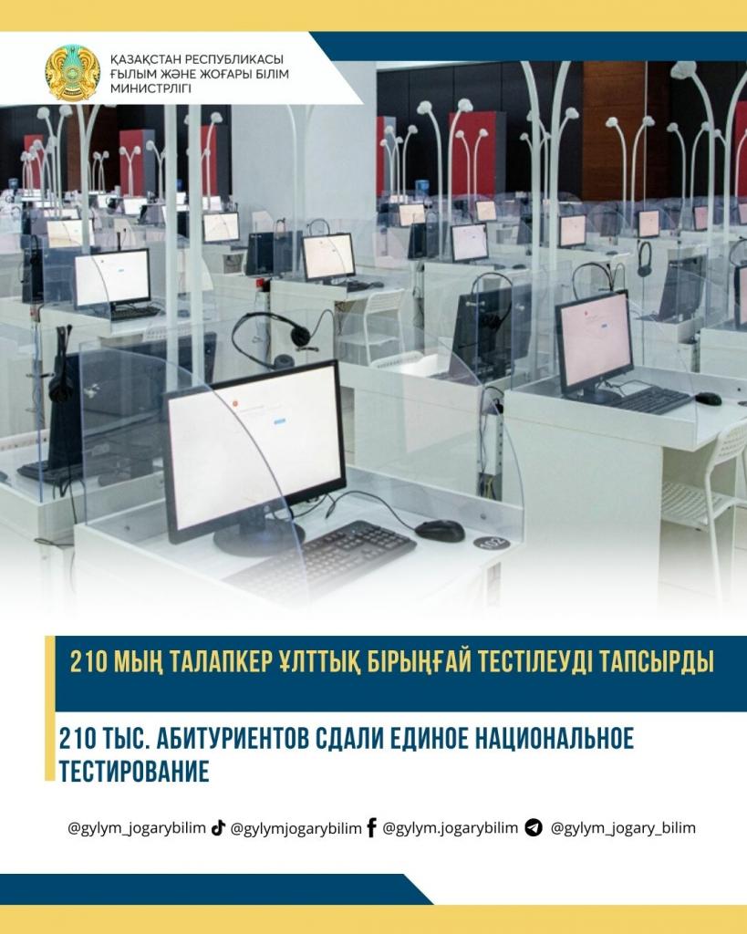 210 ТЫС. АБИТУРИЕНТОВ СДАЛИ ЕДИНОЕ НАЦИОНАЛЬНОЕ ТЕСТИРОВАНИЕ