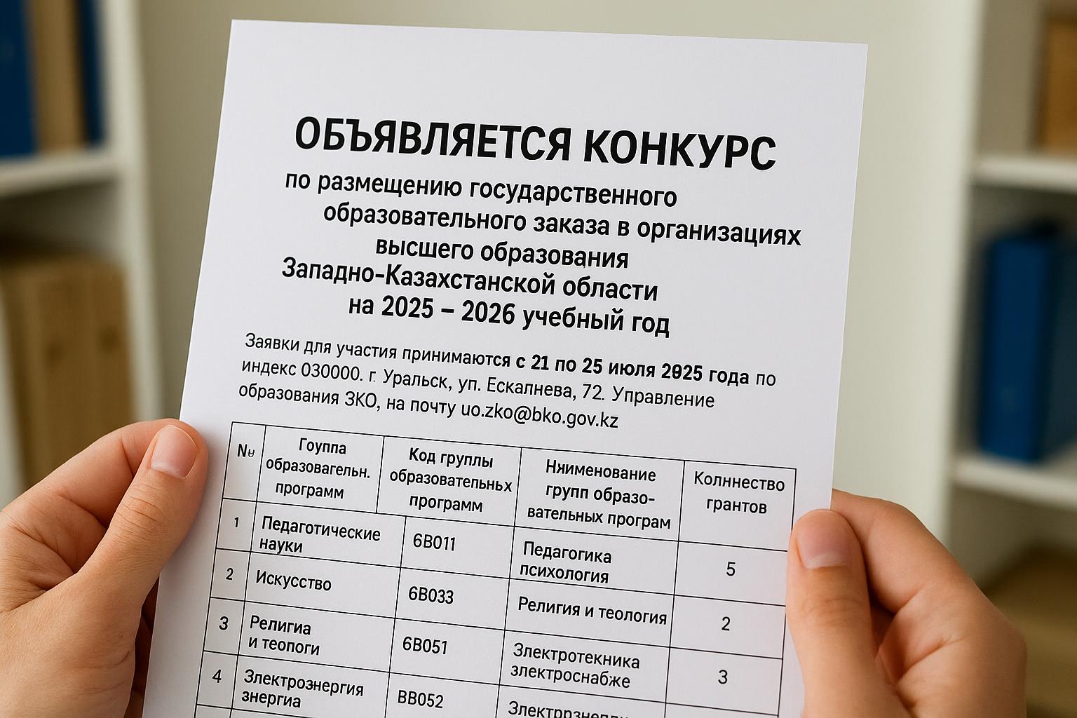 Вниманию вузов: объявлен конкурс на размещение образовательного государственного заказа в ЗКО на 2025–2026 учебный год
