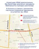 В Алматы в связи с ремонтом частично ограничат движение на участке пр. Абая