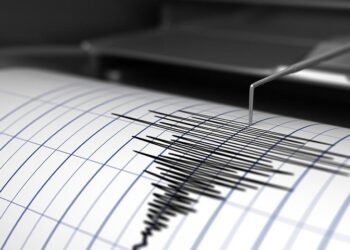 Seismograph with paper in action and earthquake - 3D Rendering