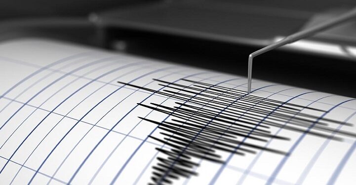 Seismograph with paper in action and earthquake - 3D Rendering