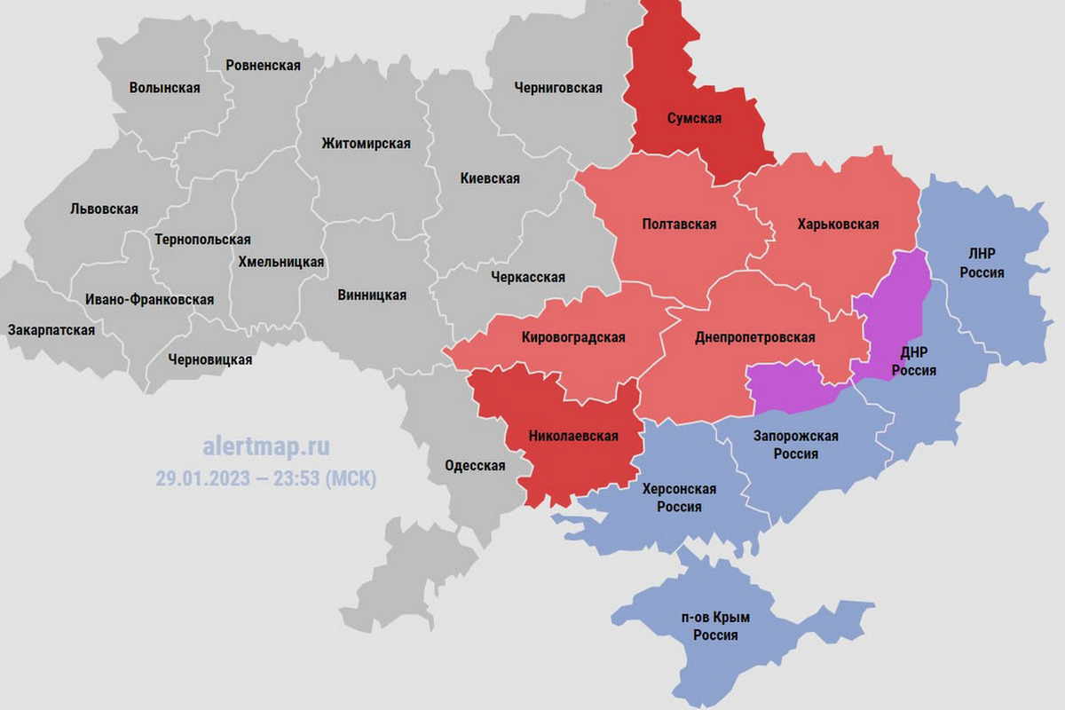 Карта запорожской и херсонской областей с городами