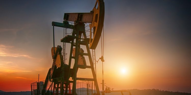 oil pump on orange sunset