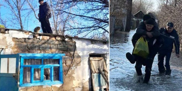 Мужчину забрался на крышу дома из-за подтопления: его спасли полицейские в ЗКО