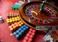 Casino roulette table with chips